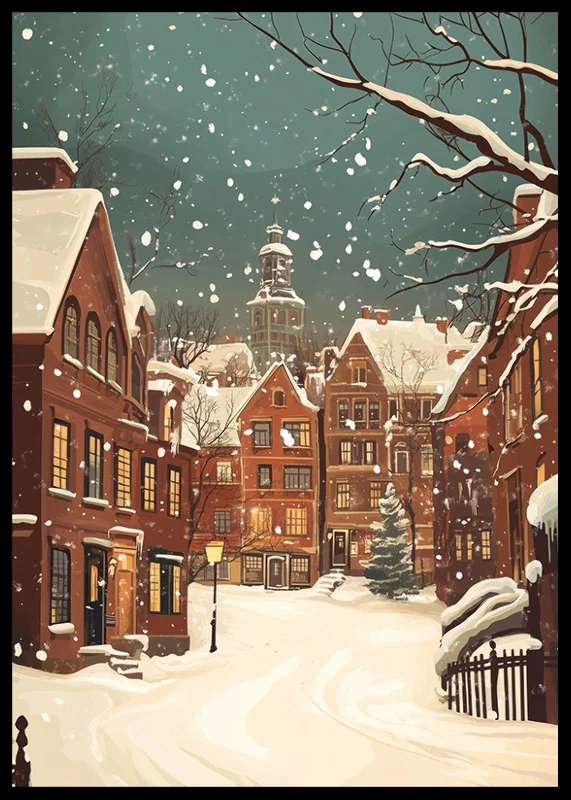 A winter scene where the snow silences the streets and the lights shine warmly-12