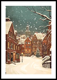 A winter scene where the snow silences the streets and the lights shine warmly-0