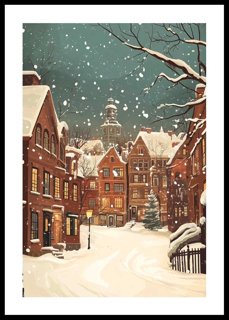 A winter scene where the snow silences the streets and the lights shine warmly-12