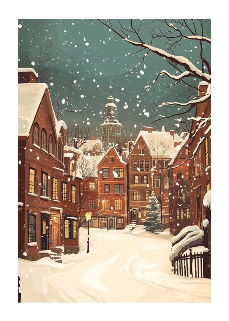 A winter scene where the snow silences the streets and the lights shine warmly-12