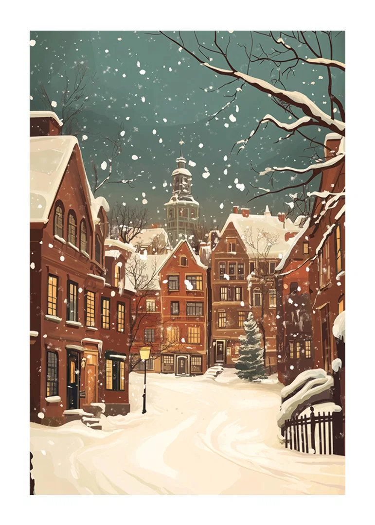 A winter scene where the snow silences the streets and the lights shine warmly-12