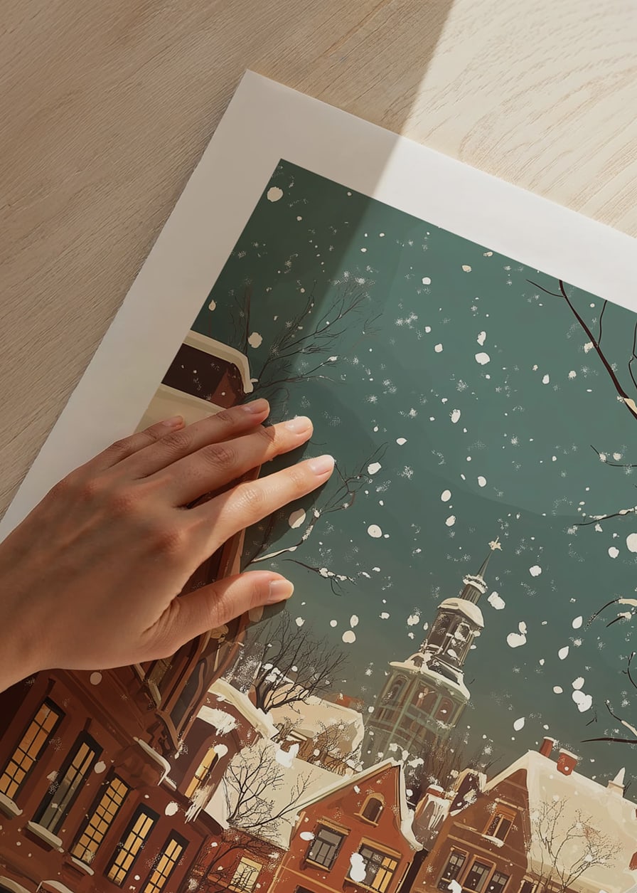 A winter scene where the snow silences the streets and the lights shine warmly-12
