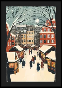 A winter town filled with market stalls and snowflakes in the air-4
