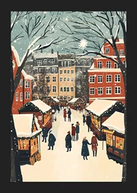 A winter town filled with market stalls and snowflakes in the air-5