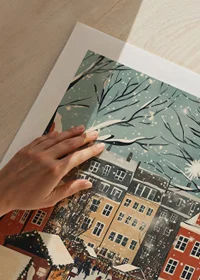 A winter town filled with market stalls and snowflakes in the air-9