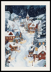 A magical winter scene with snow-covered houses and a starry night-2