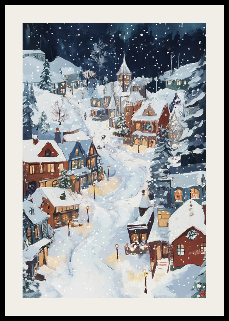 A magical winter scene with snow-covered houses and a starry night-12