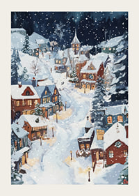 A magical winter scene with snow-covered houses and a starry night-3
