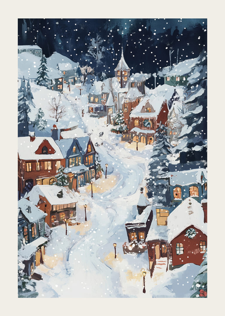A magical winter scene with snow-covered houses and a starry night-12