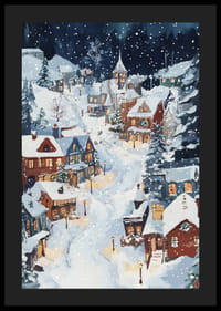 A magical winter scene with snow-covered houses and a starry night-4
