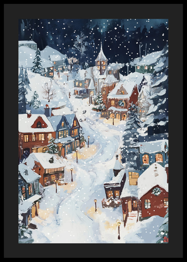 A magical winter scene with snow-covered houses and a starry night-12