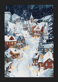 A magical winter scene with snow-covered houses and a starry night-5