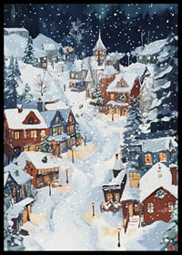 A magical winter scene with snow-covered houses and a starry night-6