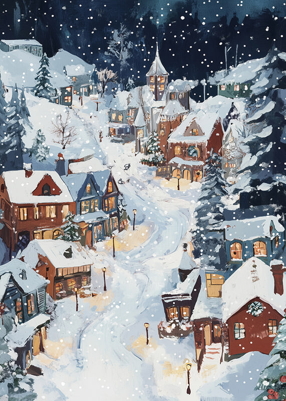 A magical winter scene with snow-covered houses and a starry night-12