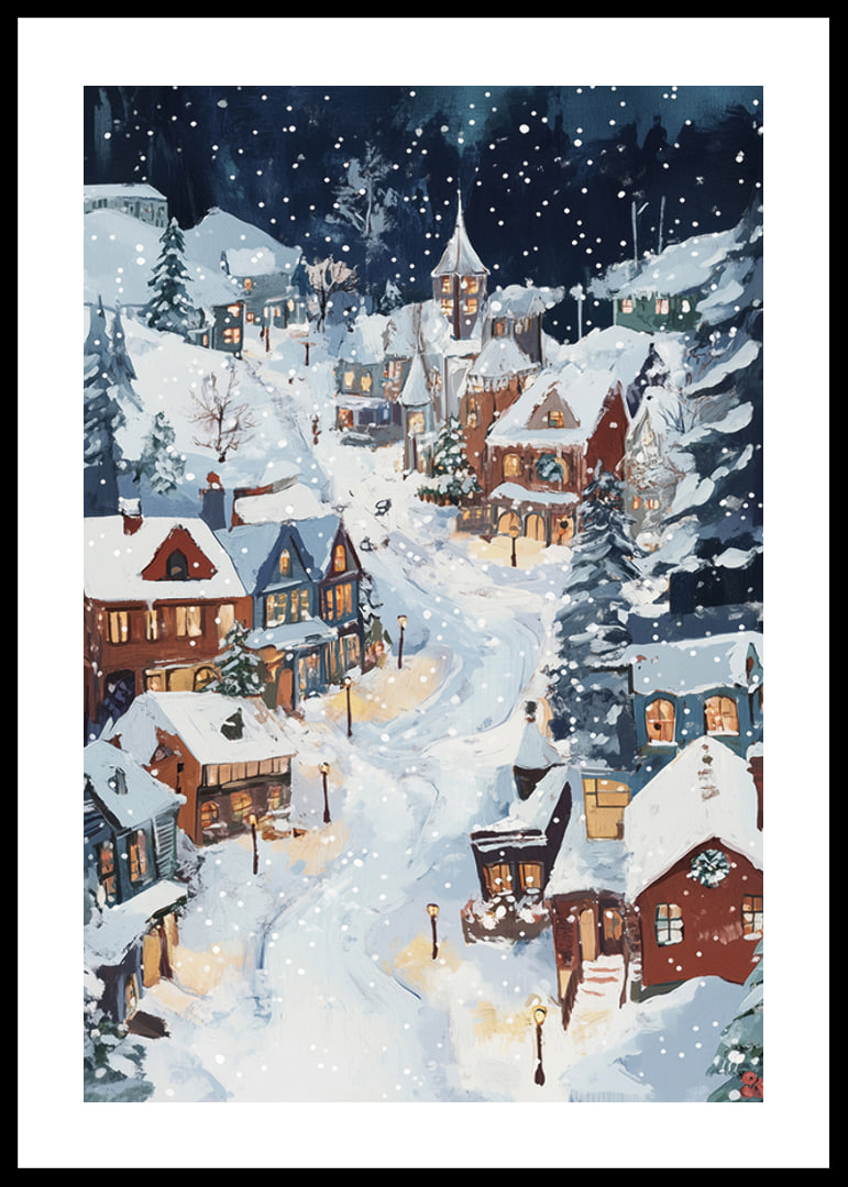 A magical winter scene with snow-covered houses and a starry night-12