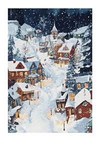 A magical winter scene with snow-covered houses and a starry night-1