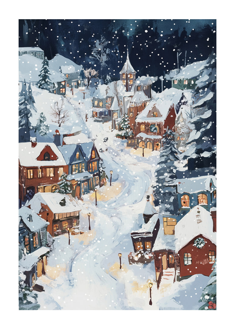 A magical winter scene with snow-covered houses and a starry night-12