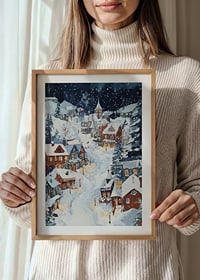 A magical winter scene with snow-covered houses and a starry night-8