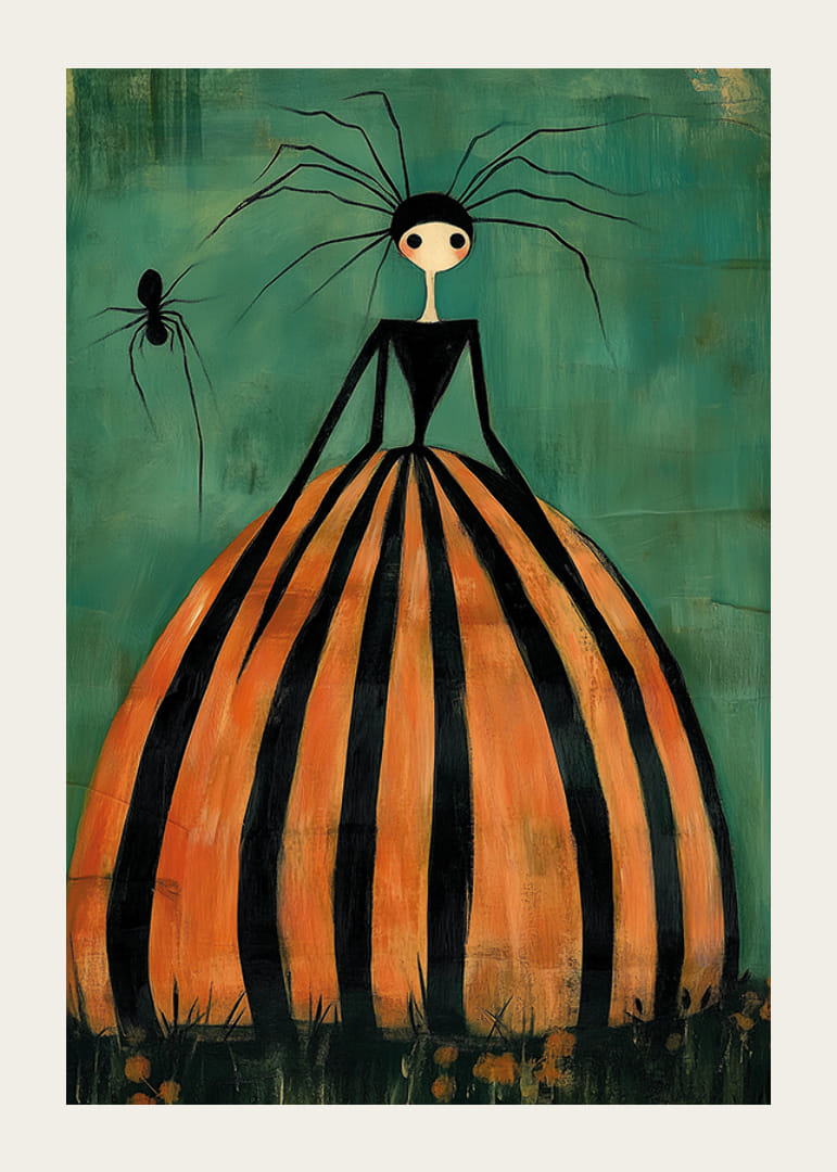 En fängslande figur i randig klänning med spindelinslag-12