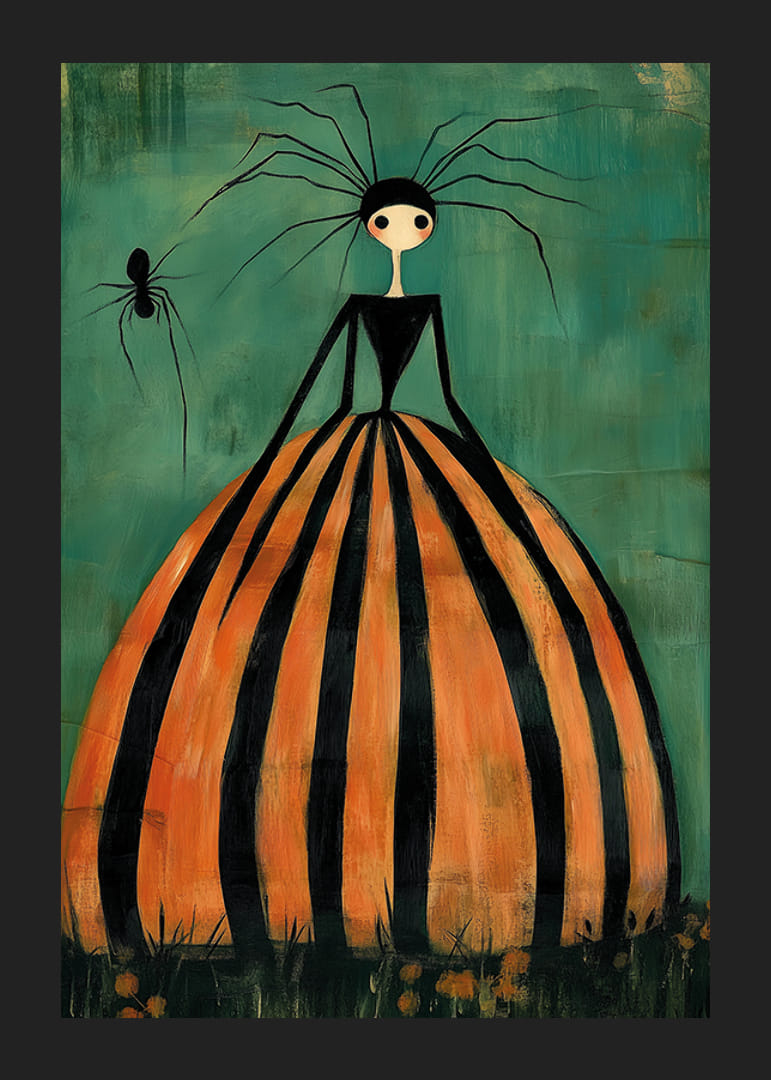 En fängslande figur i randig klänning med spindelinslag-12
