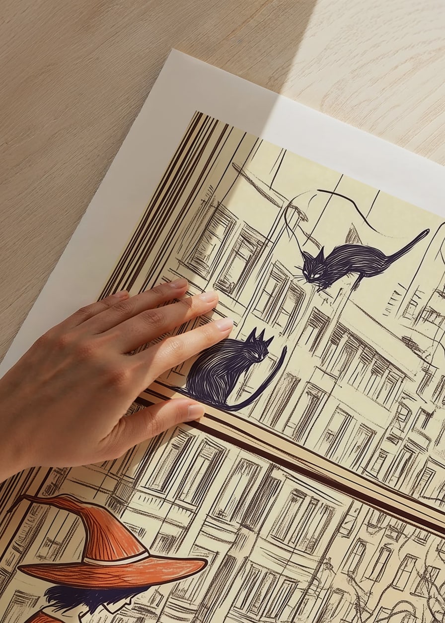 Una scena magica con una strega e dei gatti alla finestra-12