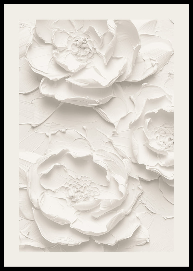 En plakat med strukturerte, detaljerte blomster i myke, monokrome toner-12