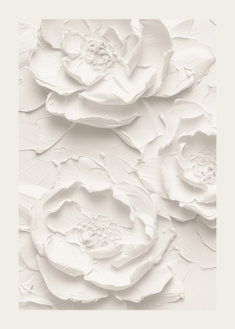 A poster with textured, detailed flowers in soft, monochrome tones-12
