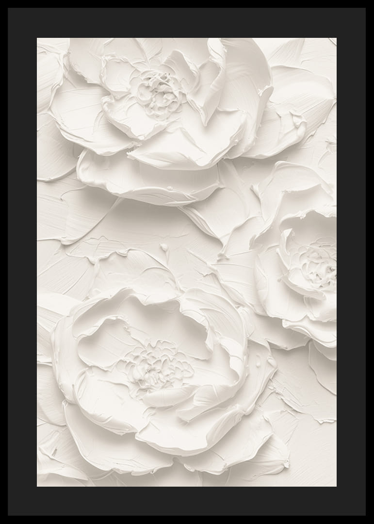 En plakat med strukturerte, detaljerte blomster i myke, monokrome toner-12