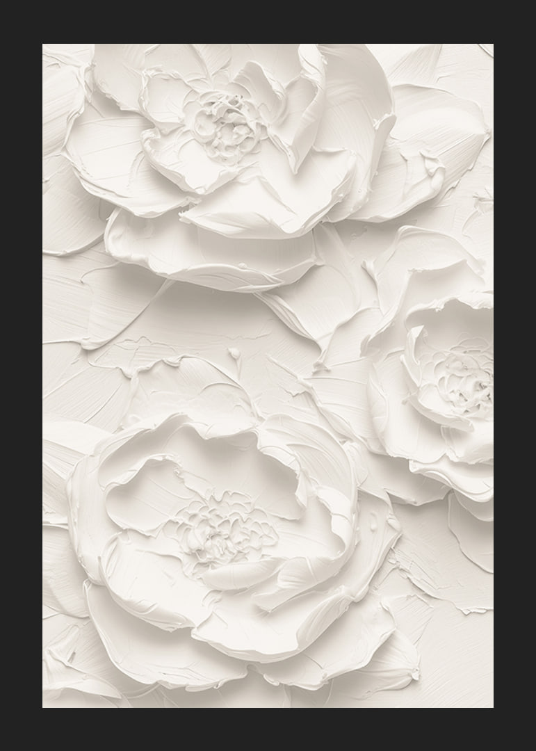 A poster with textured, detailed flowers in soft, monochrome tones-12