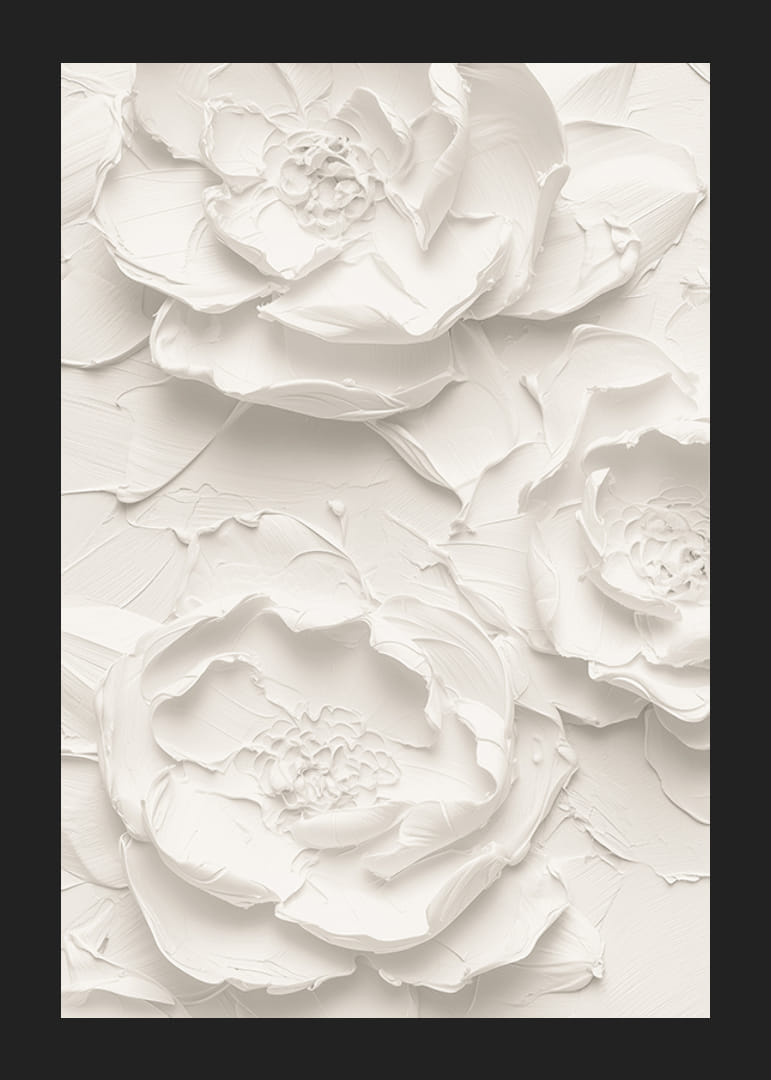 En plakat med strukturerte, detaljerte blomster i myke, monokrome toner-12