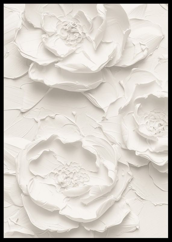 En plakat med strukturerte, detaljerte blomster i myke, monokrome toner-12