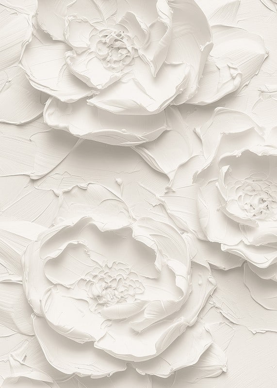 A poster with textured, detailed flowers in soft, monochrome tones-12