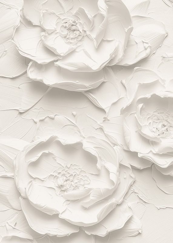 En plakat med strukturerte, detaljerte blomster i myke, monokrome toner-12