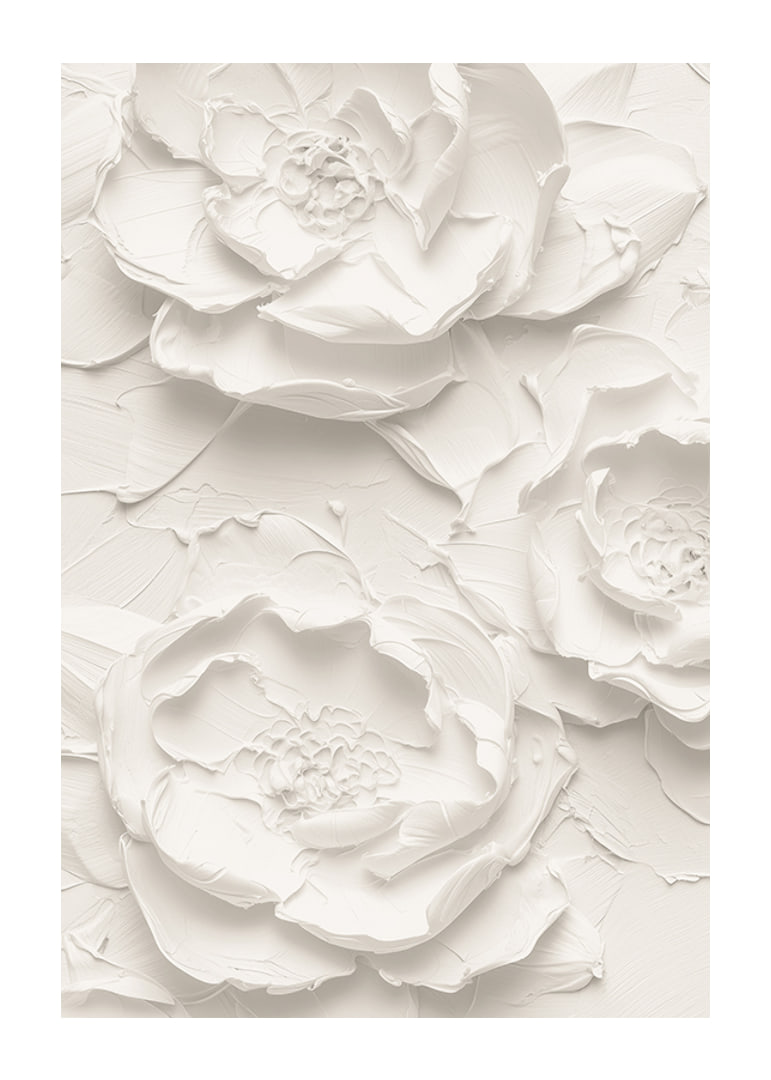 A poster with textured, detailed flowers in soft, monochrome tones-12