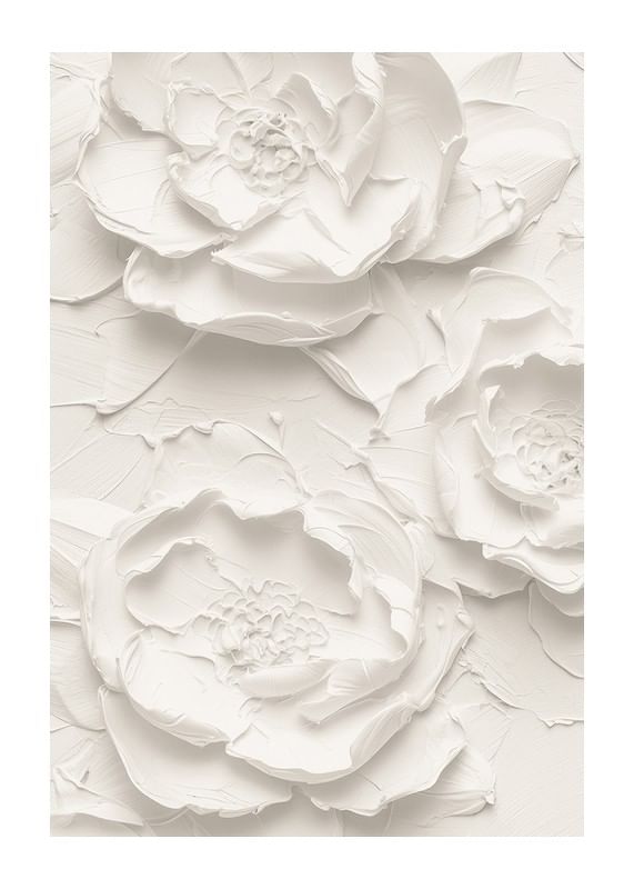 En plakat med strukturerte, detaljerte blomster i myke, monokrome toner-12