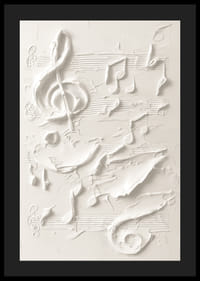 Un poster con note musicali e simboli strutturati in un design monocromatico morbido-4