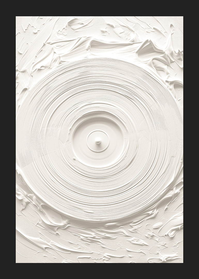 A poster with a textured vinyl motif in soft, monochrome tones-12