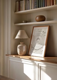 A poster with a textured vinyl motif in soft, monochrome tones-8