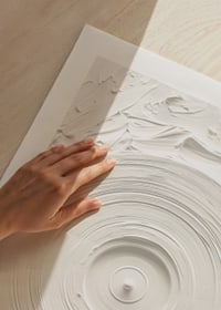 A poster with a textured vinyl motif in soft, monochrome tones-9