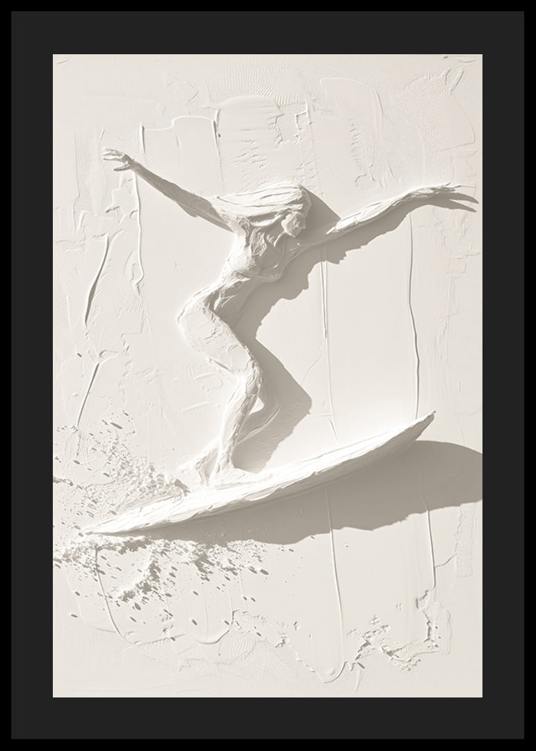 Ein Poster mit einer strukturierten Surfer-Silhouette, die Bewegung und Freiheit ausstrahlt-12