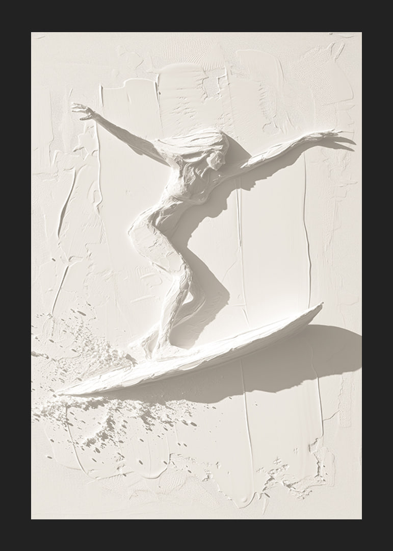 A poster with a textured surfer silhouette that exudes movement and freedom-12