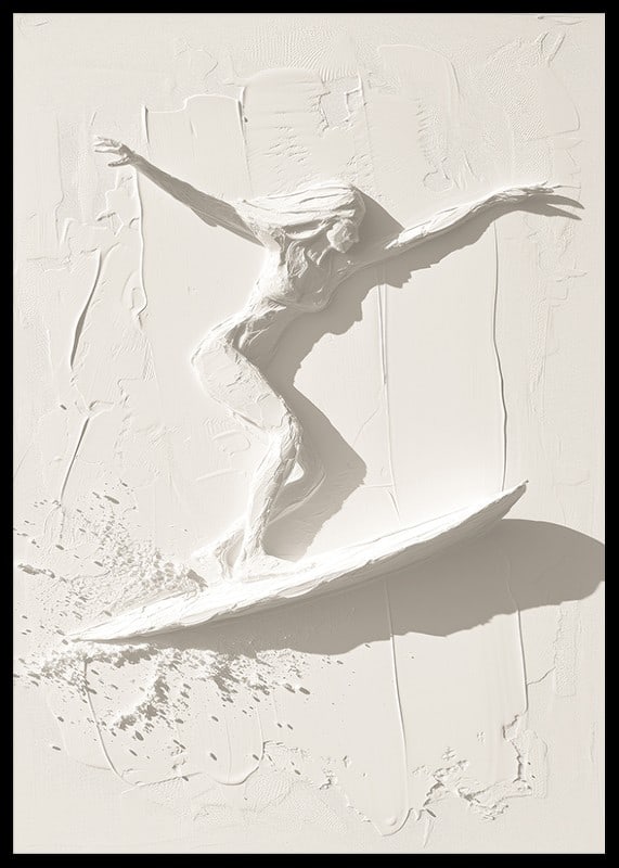 A poster with a textured surfer silhouette that exudes movement and freedom-12