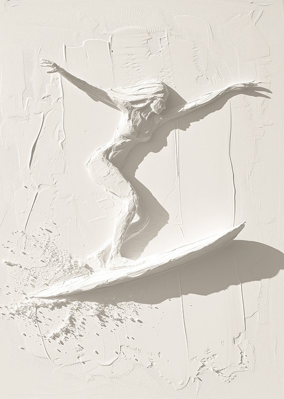 A poster with a textured surfer silhouette that exudes movement and freedom-12