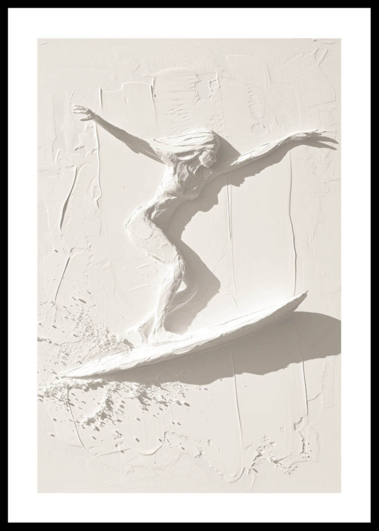 A poster with a textured surfer silhouette that exudes movement and freedom-12