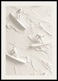 Un poster cu surferi texturați călărind valuri abstracte, monocrome-2