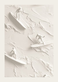 Un poster cu surferi texturați călărind valuri abstracte, monocrome-3