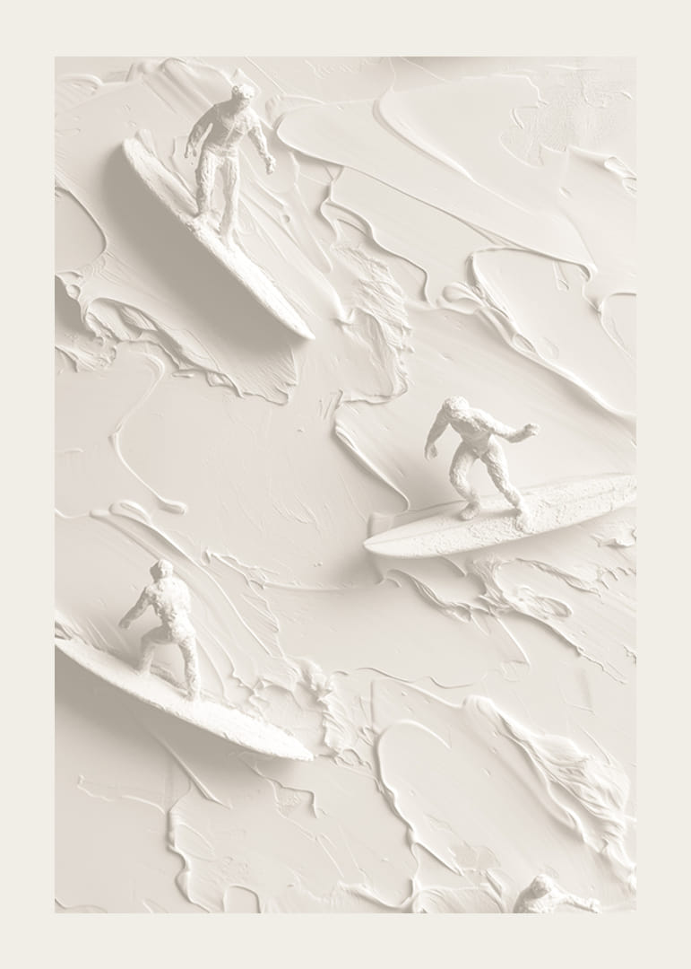 Un poster cu surferi texturați călărind valuri abstracte, monocrome-12