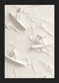 Un poster cu surferi texturați călărind valuri abstracte, monocrome-5