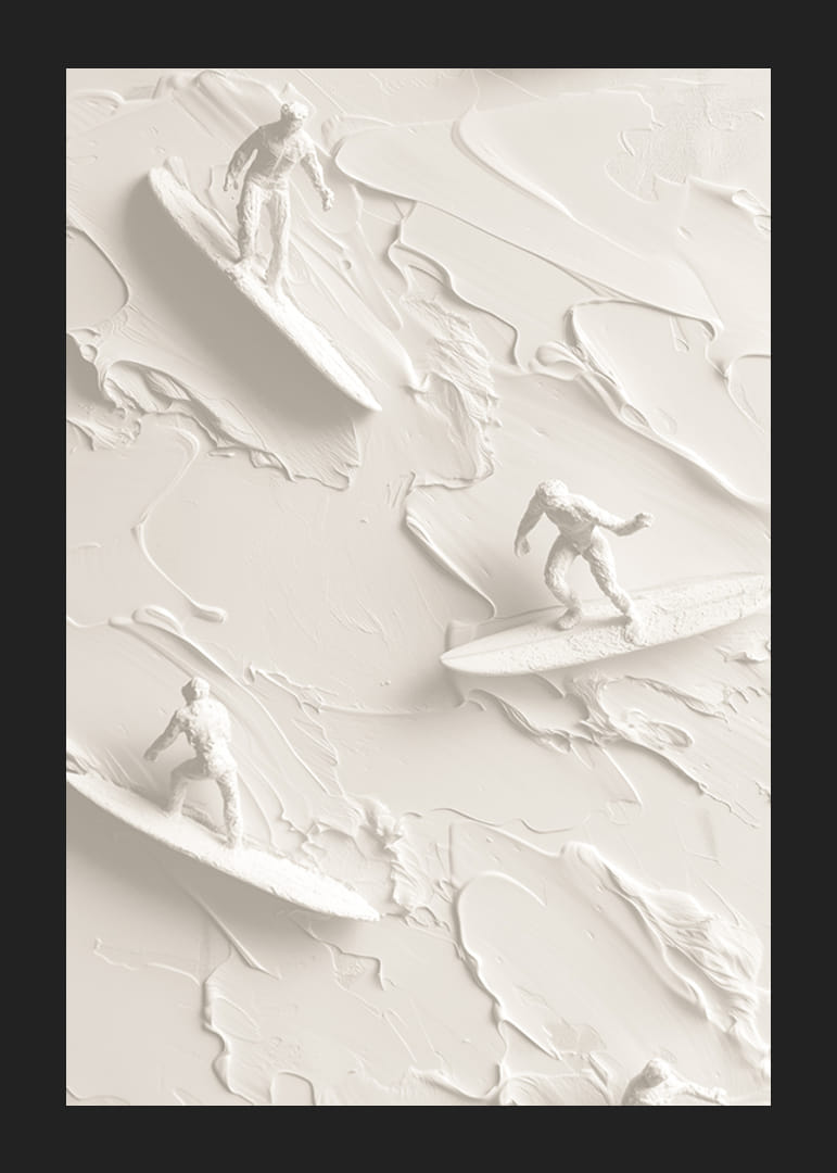 Un poster cu surferi texturați călărind valuri abstracte, monocrome-12