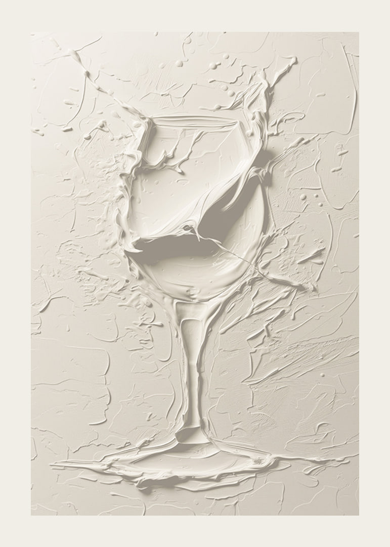 A poster featuring a textured wine glass in a soft, monochrome design-12